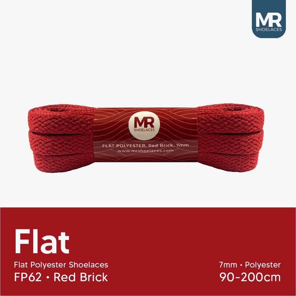 Original MR Shoelaces FP62 Red Brick (Merah Batu Bata) Tali Sepatu Pipih Flat 7mm 90cm 100cm 120cm 130cm 140cm 150cm 180cm 200cm Polyester Premium Shoelaces