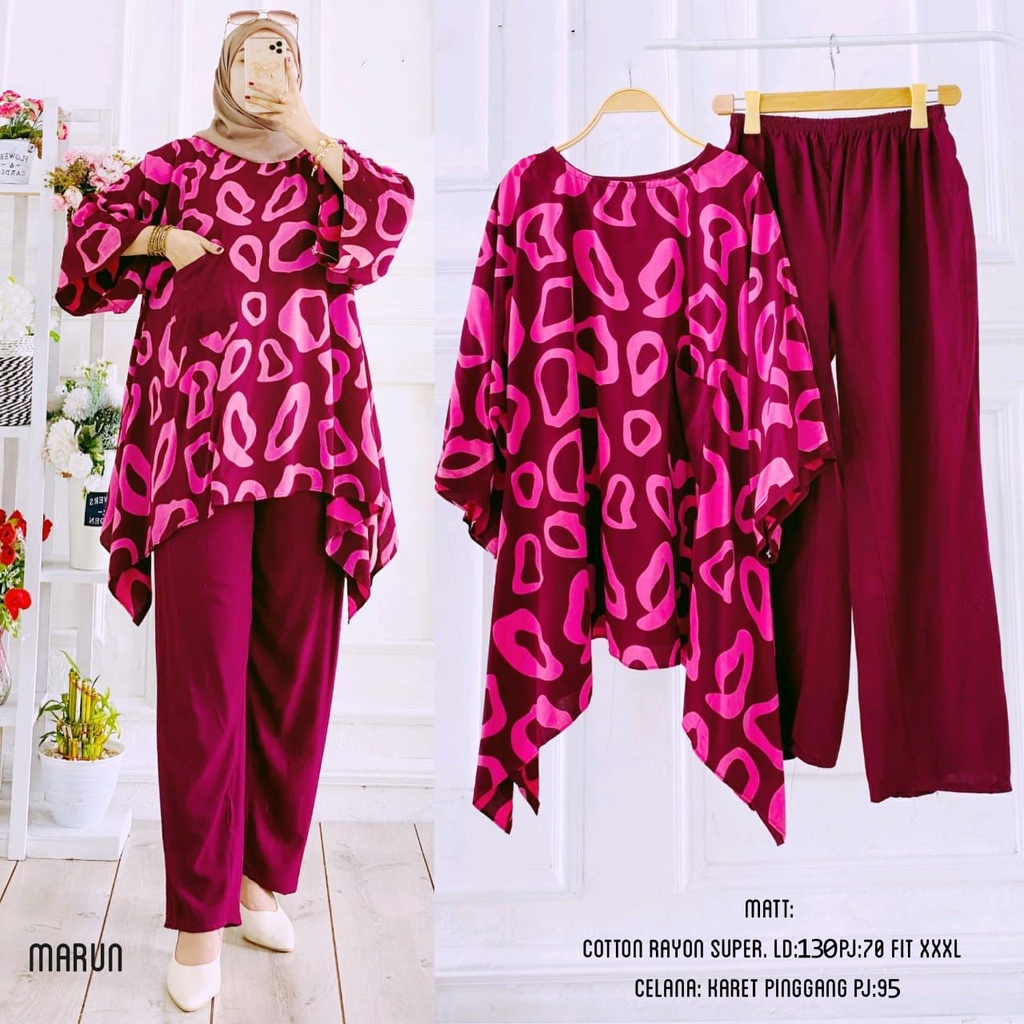 ONE SET RAYON SUPER JUMBO XXXL-SET WAKA RENATA POLKA-ONE SET WAKA JUMPUTAN SHIBORI TIEDYE