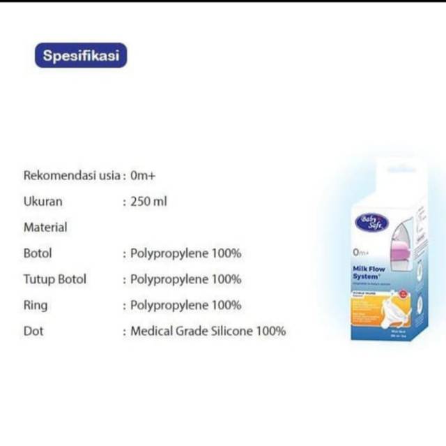 Baby Safe Wide Neck Bottle 250ml Botol Susu Bayi Wideneck Babysafe Botiol Dot Feeding Bottle