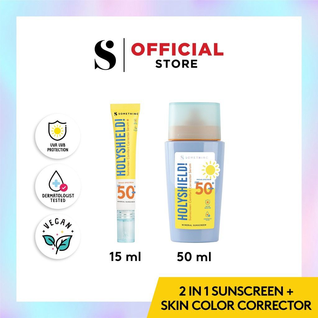 Somethinc Holyshield! Sunscreen Comfort Corrector Serum Glowing Up Sunscreen Stick Shake Mist SPF 50+ PA++++ Sunblok Wajah Sunblok Muka