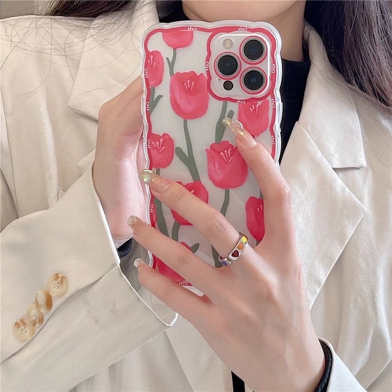 Fuschia Tulip Case HP Lucu for iphone XS Max XR 11 Pro Max 12 Pro Max 13 Pro Max