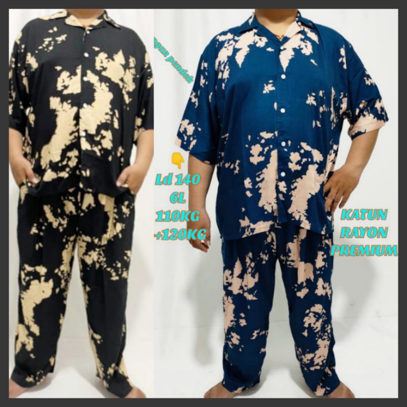 ONE SET PIYAMA RAYON LD 140 SETELAN CELANA PANJANG BAJU TIDUR RAYON LENGAN PENDEK PRIA WANITA