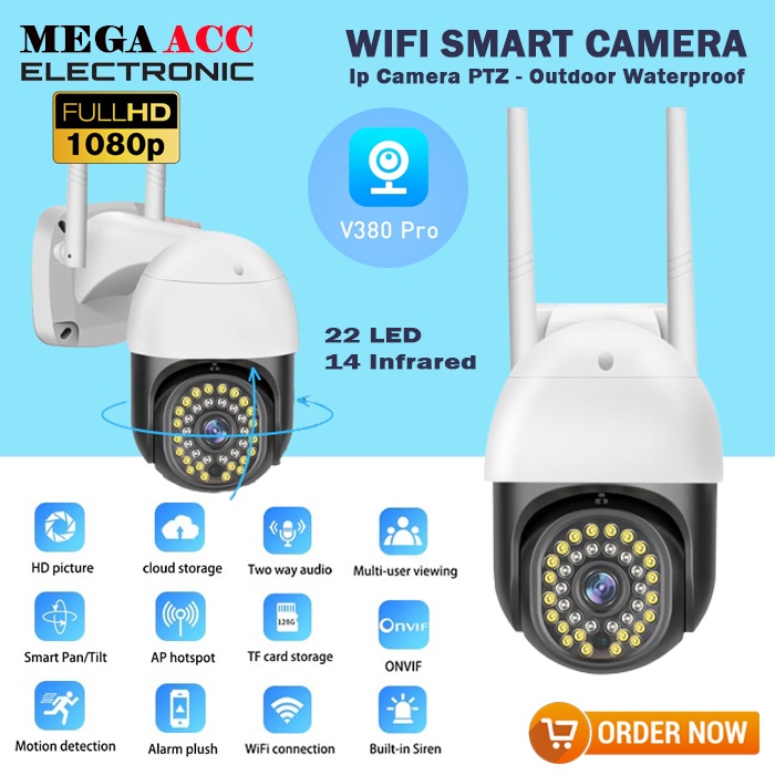 Ip Camera Wireless Outdoor PTZ - CCTV Wifi With 22 LED 14 IR  HD 1080P  - Aplikasi V380 Pro