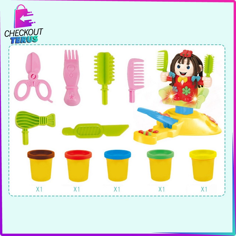 CT M154 Mainan Anak Pangkas Rambut Barbershop Styling Club Mainan Potong Rambut Pretend Play Salon Anak