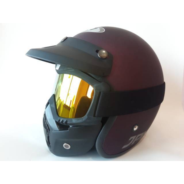 Helm bogo retro jpn ungu doff plus google mask