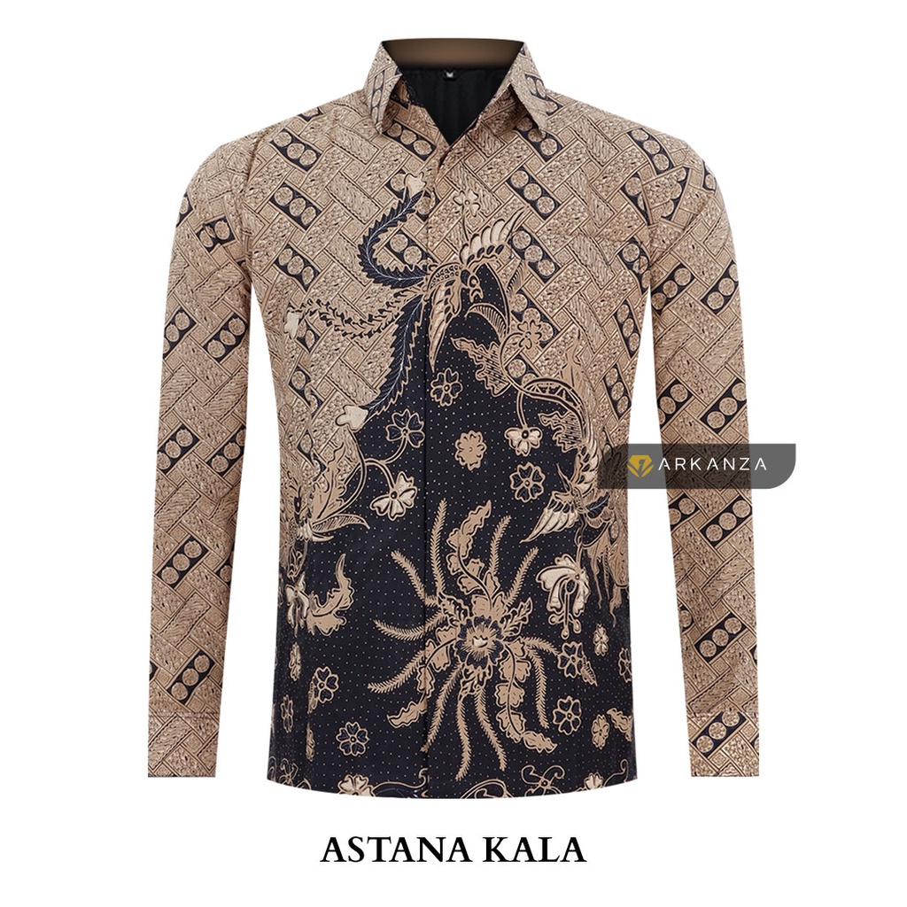 BATIK ARKANZA Motif ASTANA KALA Hem Atasan Kemeja Baju Batik Pria Cowok Produsen Slimfit Memakai Furing Lengan Panjang