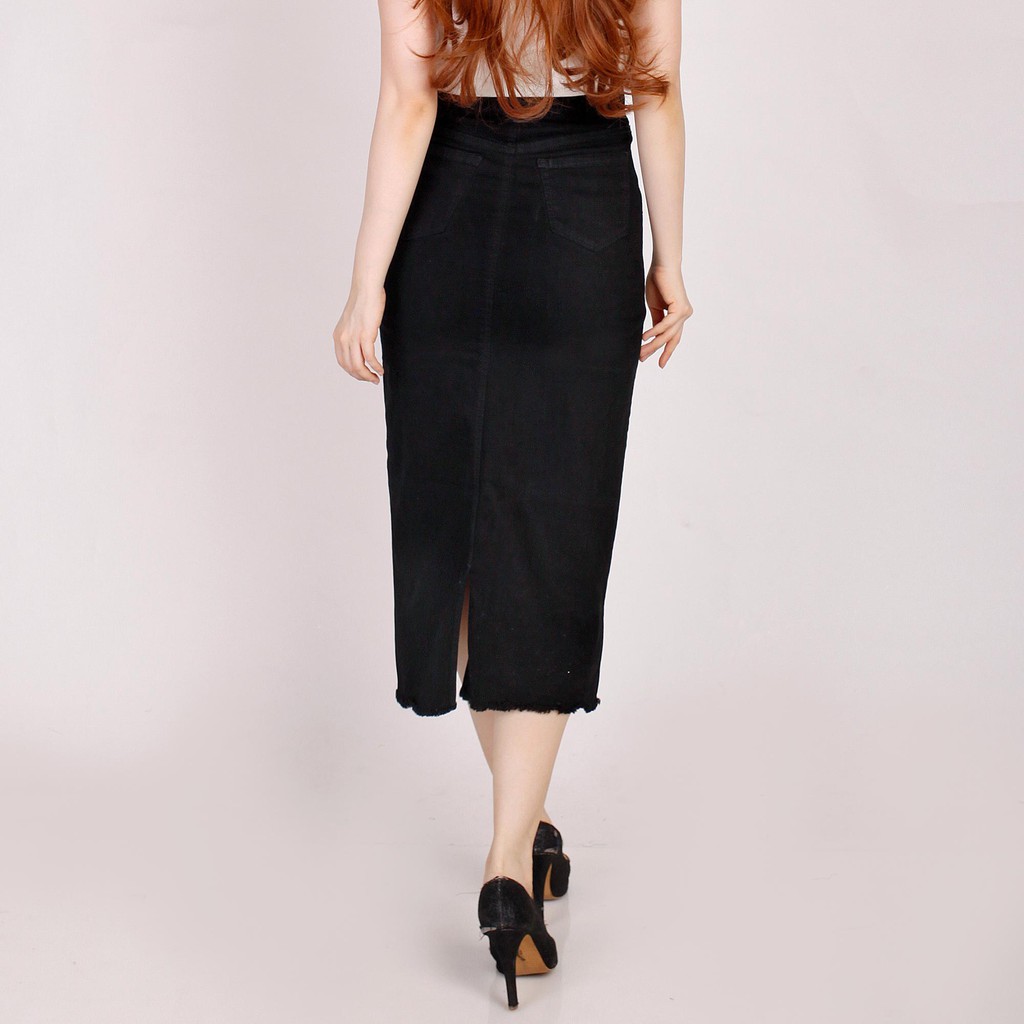 mmj jeans 090701 Cod Size 28 - 33 Rok Jeans Wanita 7/9 Light Skirt Rok Stretch Melar-Hitam