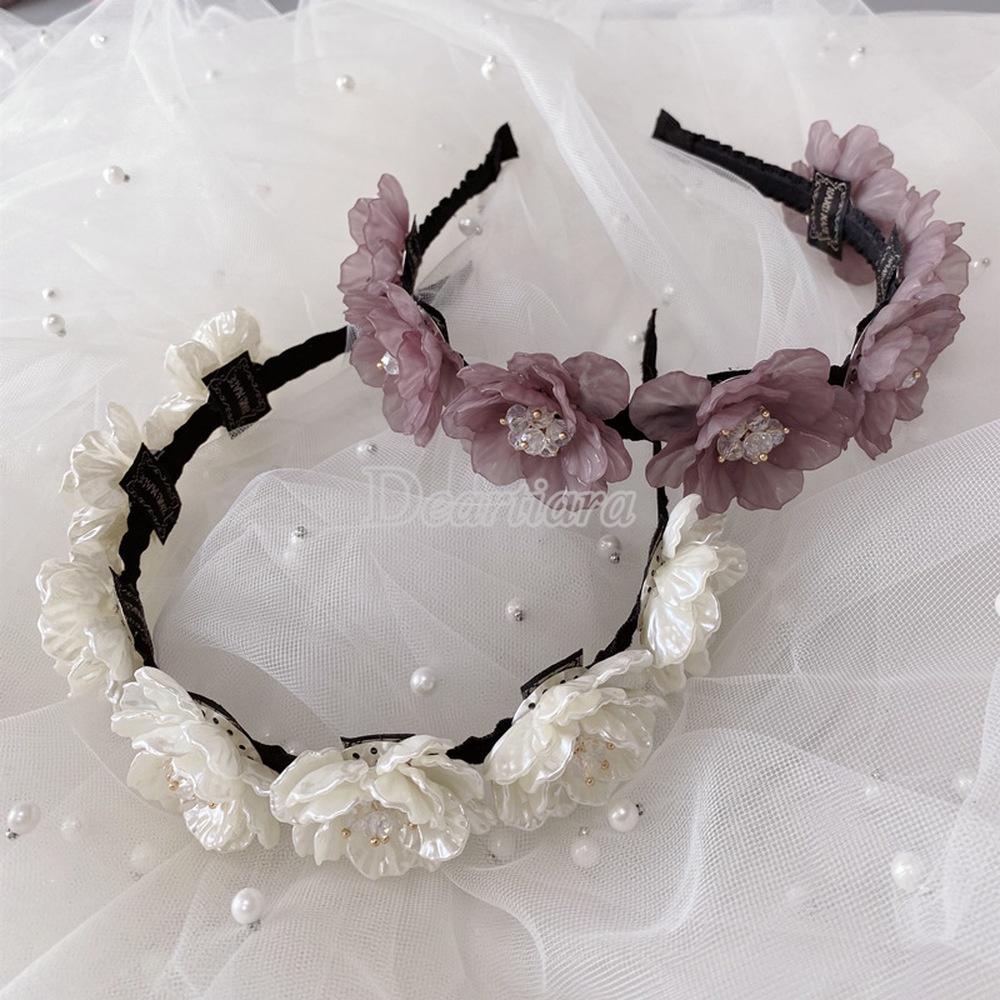 Headband Bentuk Karangan Bunga Aksen Berlian Bahan Resin Untuk Aksesoris Rambut Pengantin