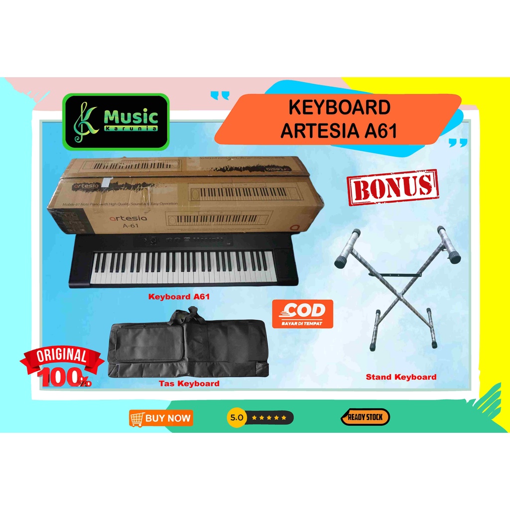 Original mobile piano digital Artesia A 61 A61 cod free tas stand keyboard merk lisensi Amerika