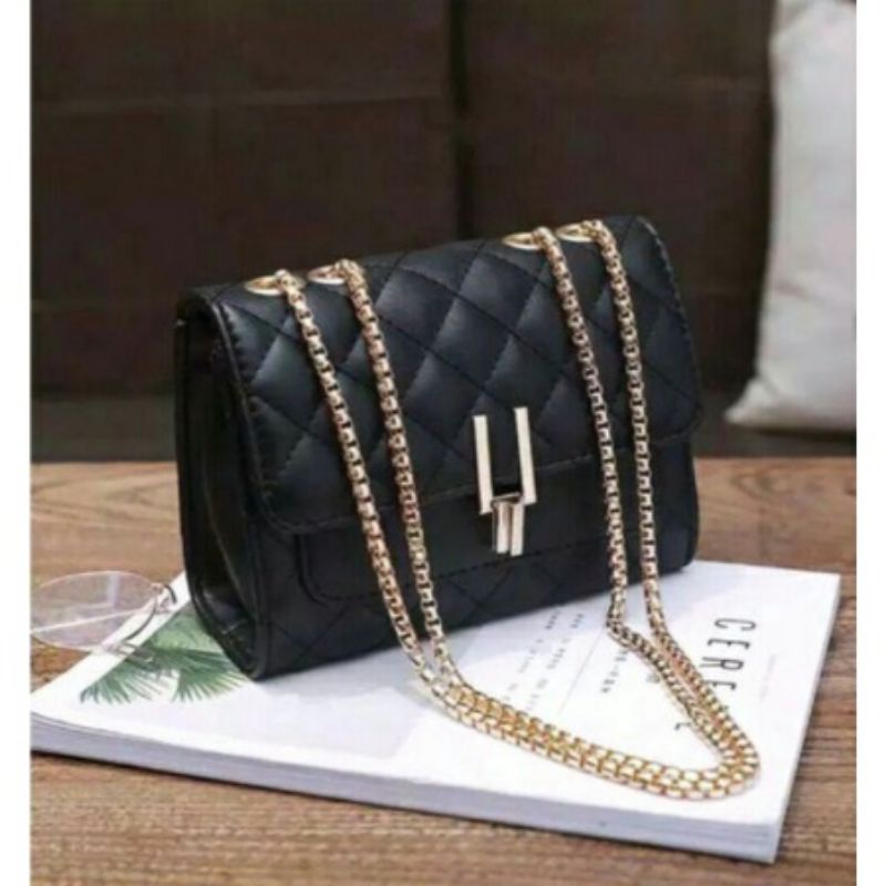 GTM -AMORA GOLD SLING BAG TAS TALI RANTAI TAS RANTAI  GOLD TAS BAHU TAS KERJA