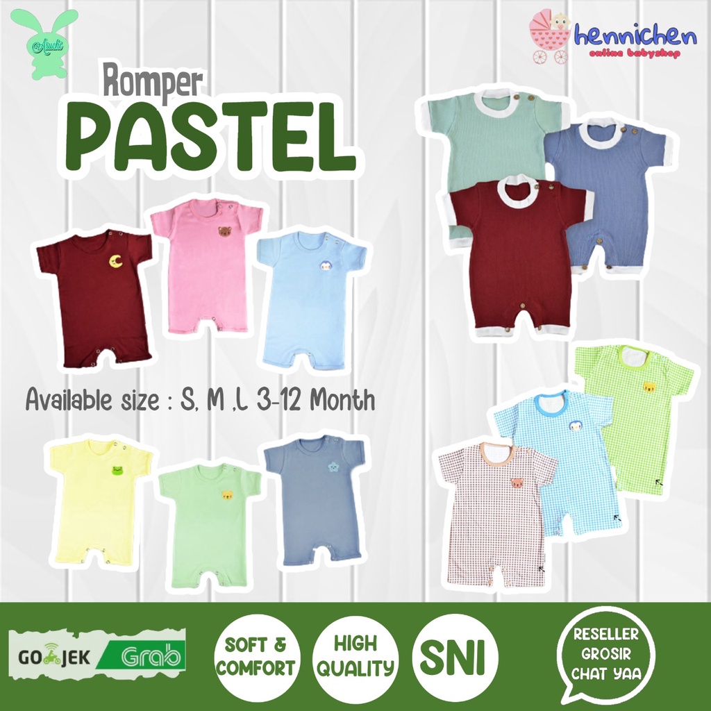 ROMPER KOTAK ARUCHI PASTEL ROMPER ANAK ARUCHI BORDIR TEMPEL / ROMPER ARUCHI SERIES KOTAK 3-12 BULAN