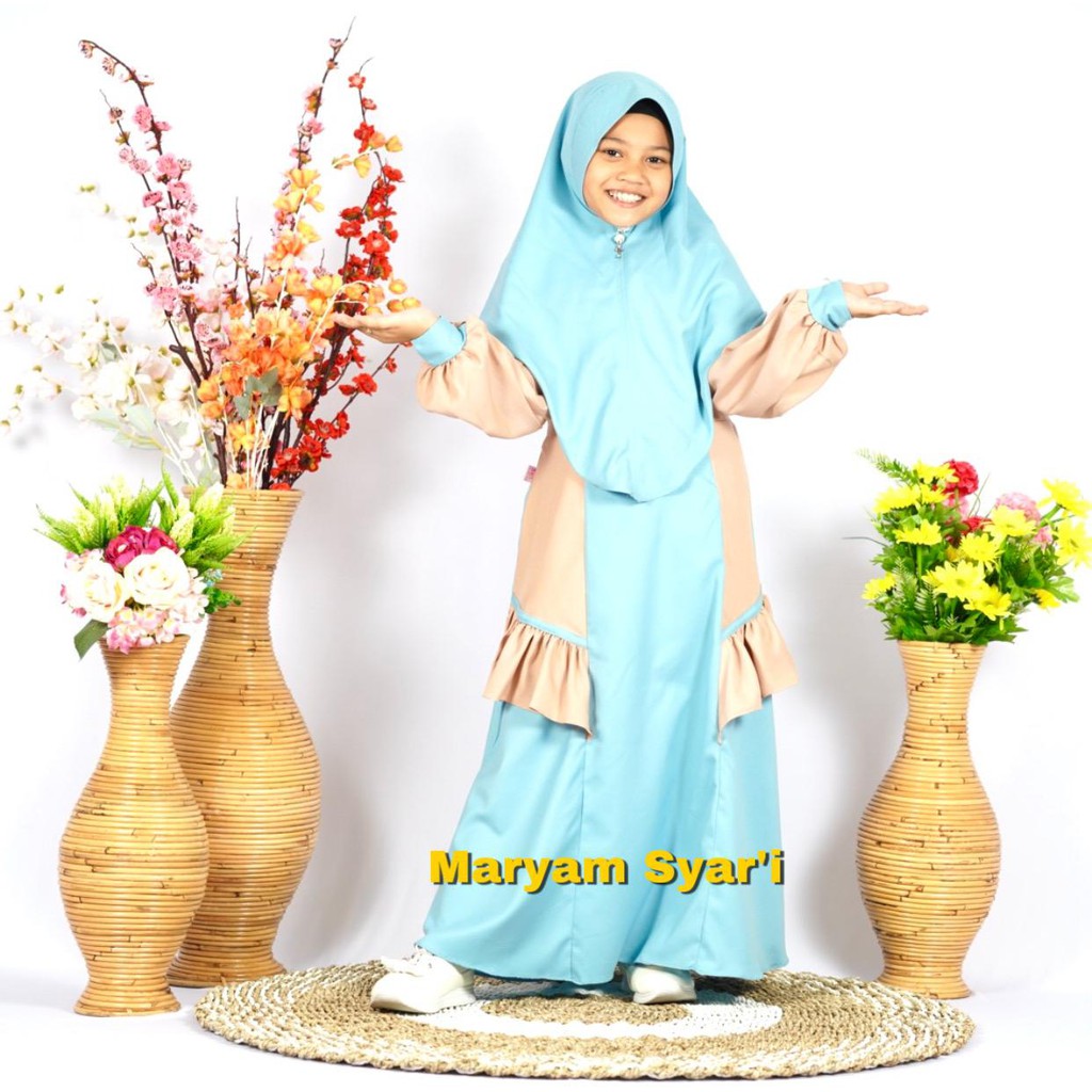 Gamis Anak Syari Polos Kombinasi Set Khimar warna Wardah mix Coksu (Bahan Syaqila)