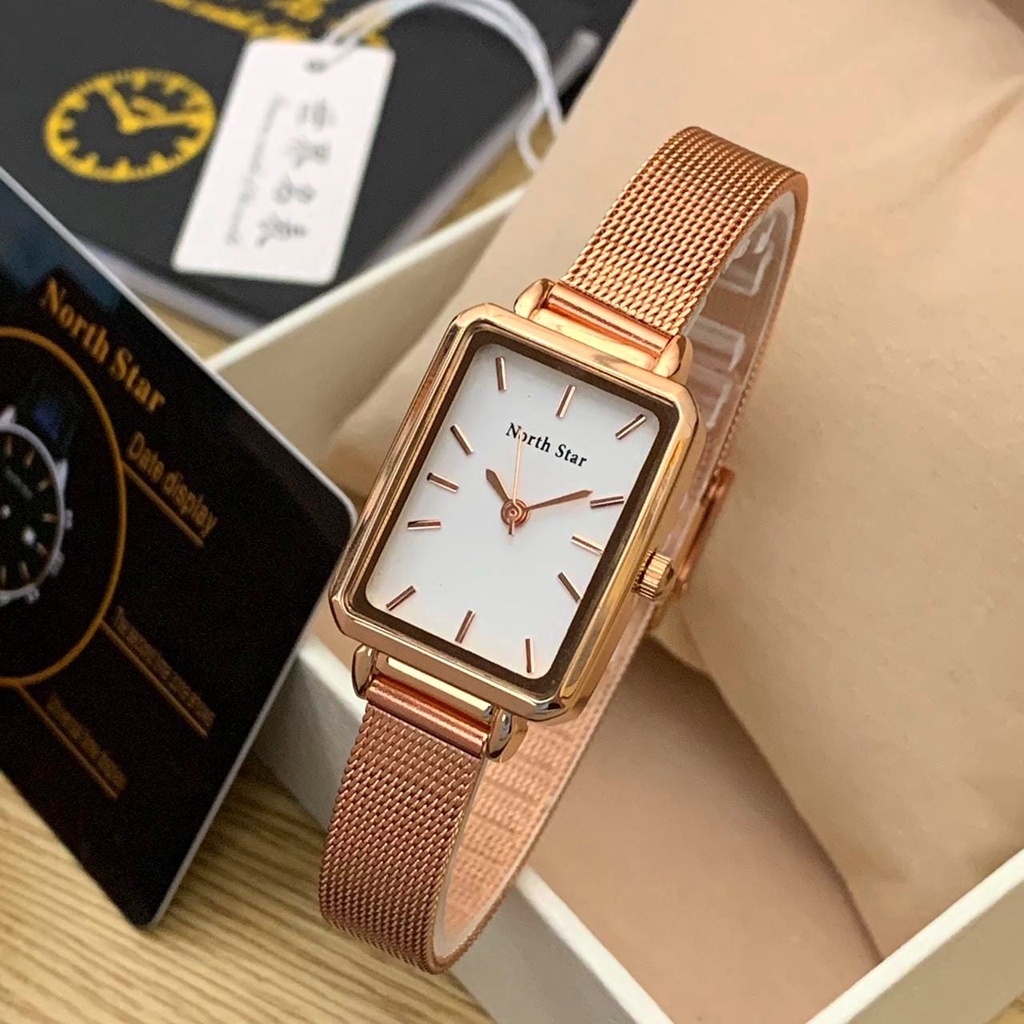 BEST SELLER JAM TANGAN WANITA NORTH STAR D100 TALI RANTAI PASIR TANGGAL AKTIF DM 2.0CM FREE BOX || JAM TANGAN WANITA FASHION WANITA NORTH STAR