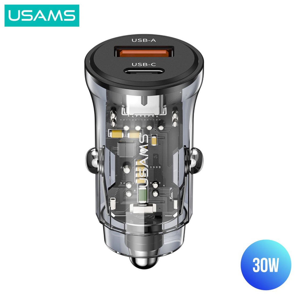 USAMS C32 Mini Car Fast Charger Mobil Transparent A+C 30W