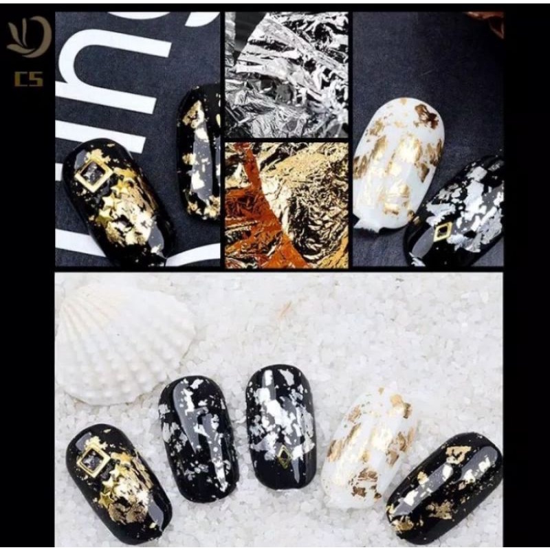 STICKER FOIL GLITTER SILVER / EMAS UNTUK NAIL ART