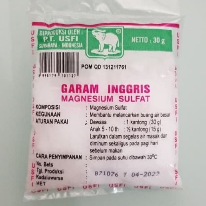 Garam Inggris Cap Gajah 30 gr Garam Inggris Pelancar Buang Air Besar Garam Urus Urus Garam Epsom