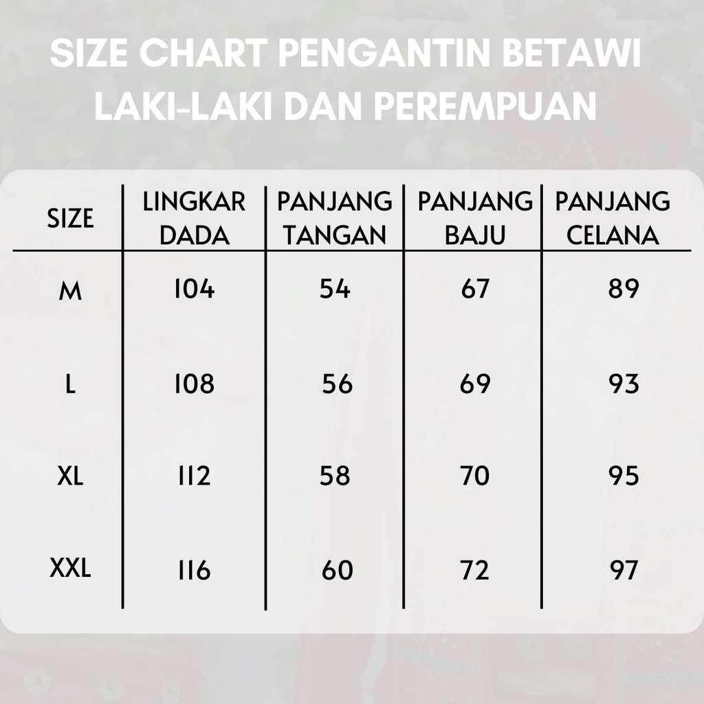 Baju Adat Dewasa Pengantin Betawi Satin Satuan (Laki/Cewek)