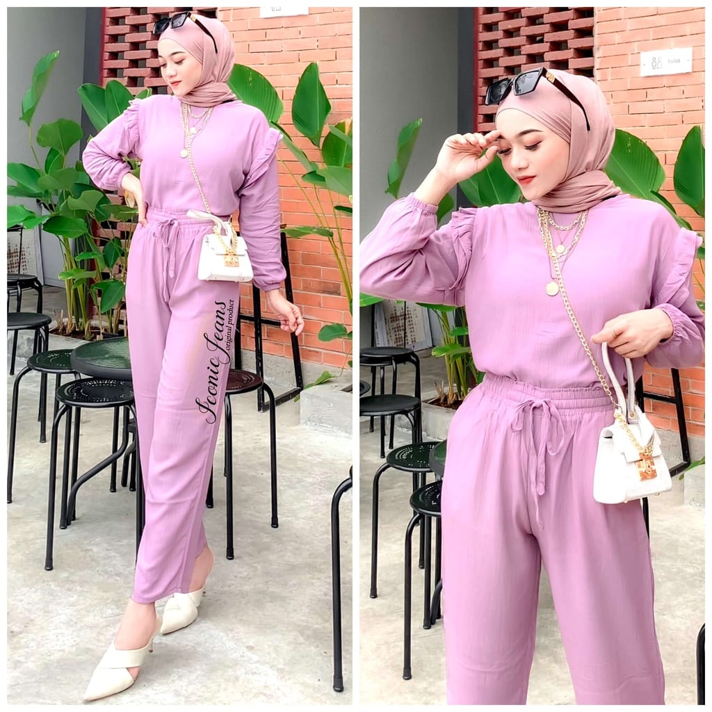 Ruby One Set Crinckle Airflow Premium Setelan Wanita Allsize Lengan Panjang OOTD Remaja Dewasa Kekinian 2022 Ready Stock Siap Kirim