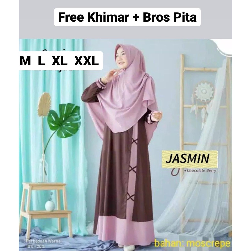 Jasmine Set FREE Khimar - Bisa COD Dress Baju Gamis Syari M L XL XXL Kondangan Nikahan Seragaman Wan