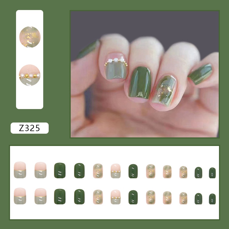 Z089-z396 24pcs / Kotak Kuku Palsu Full Cover Hias Berlian Imitasi Untuk Nail Art