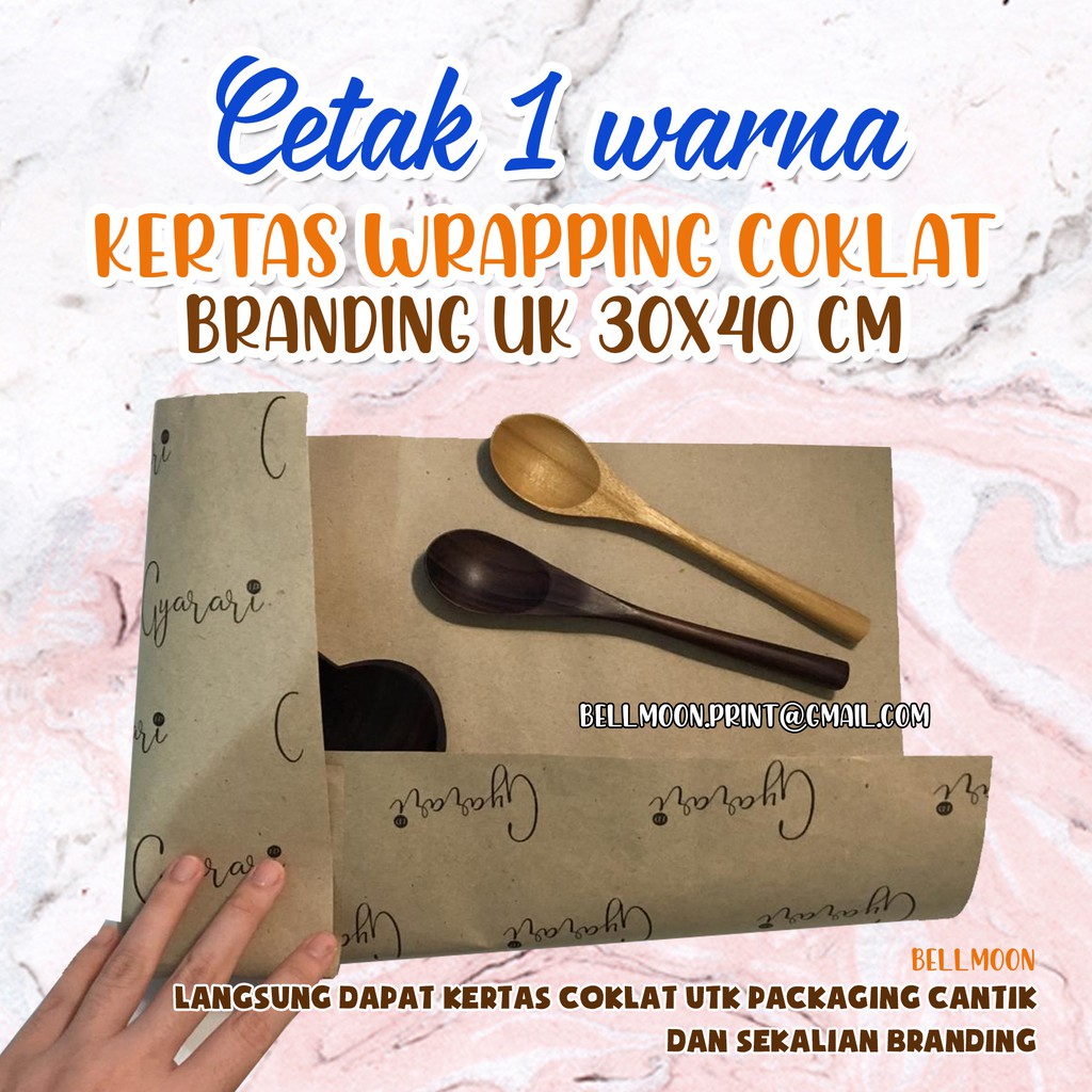 

KERTAS WRAPPING COKLAT CUSTOM 1 WARNA / PACKAGING OLSHOP KECE 30X40