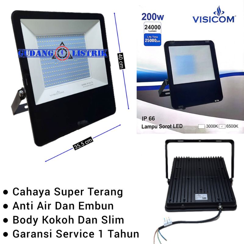 Lampu Sorot Tembak Led 200 Watt IP66 VISICOM MK2007 Garansi