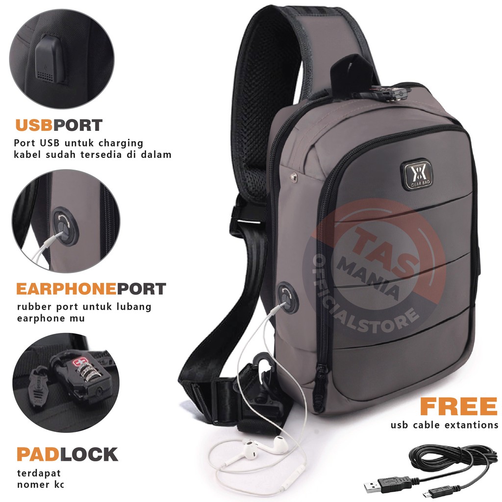 PTS -GEAR BAG KEY 13132 - Tas Selempang Pria / Wanita Anti Theft Casual With USB  Anti Maling Slingbag