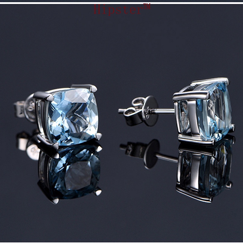 Hot Sale Inlaid Square Natural Aquamarine Simple and Elegant Earrings