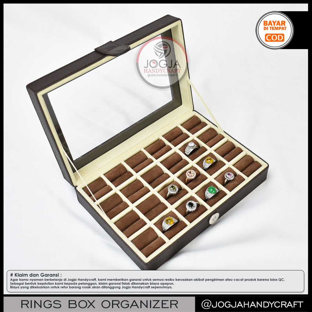 Exclusive Brown Cream Ring Box Organizer For 24 Rings / Kotak Tempat Cincin Akik / Box Cincin