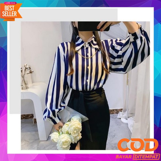 Cod Kemeja Monalisa Wanita Daun/Lengan Panjang/Kemeja Termurah/ Size L Estilo Hem Chain Kemeja Wanit
