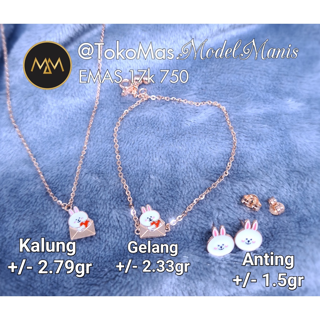 Perhiasan emas set Conny Line Friends Kalung gelang anting emas rosegold 750 kadar 17k