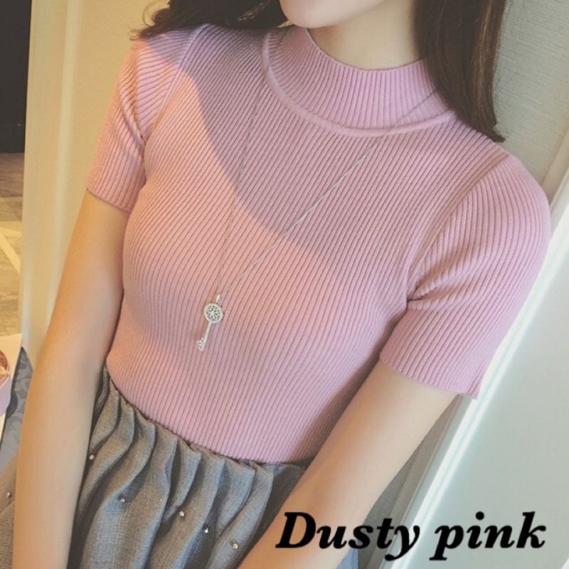 Turtleneck cewek ALL SIZE lengan pendek / baju rajut lengan pendek style cewek korea bahan rib premi