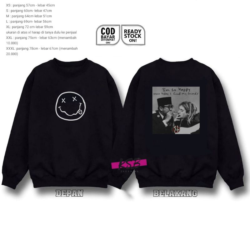 jaket crewneck dewasa kurt cobain soekarno/sweater kurt cobain nirvana/t-shirt dewasa