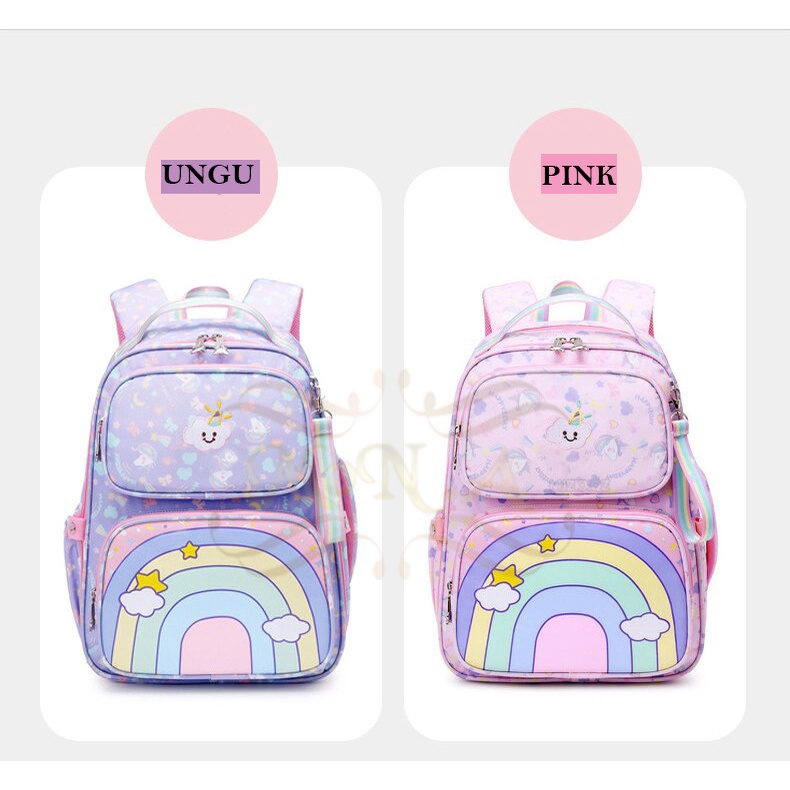 [MONA] TAS SEKOLAH RANSEL ANAK SD/SMP/ CEWEK WARNA PASTEL MOTIF PELANGI RAINBOW CANTIK LUCU WATERPROOF - KUALITAS  IMPORT PREMIUM -M0177