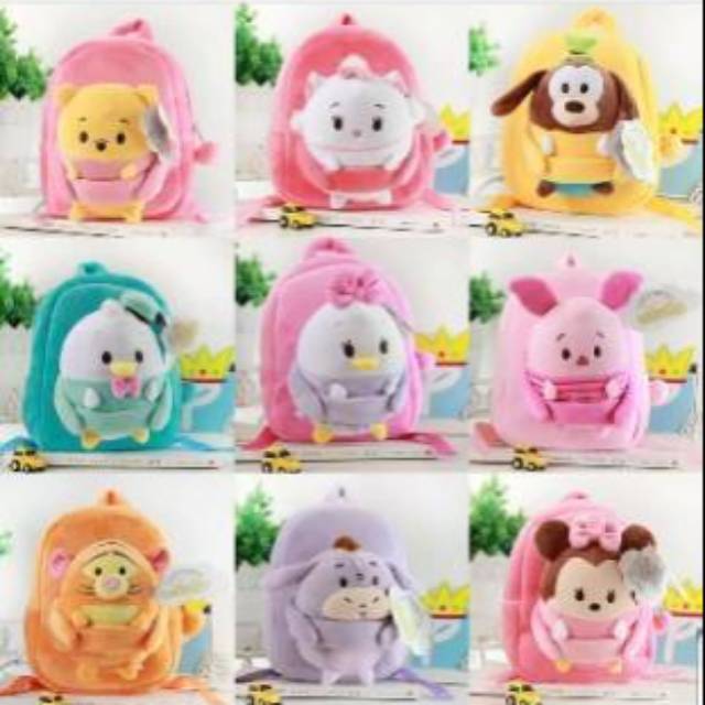 Tas ransel +  boneka pooh tiger donald stitch