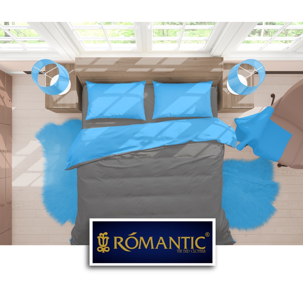 Two Tone Bedcover ROMANTIC Blue x Grey aesthetic Bandung