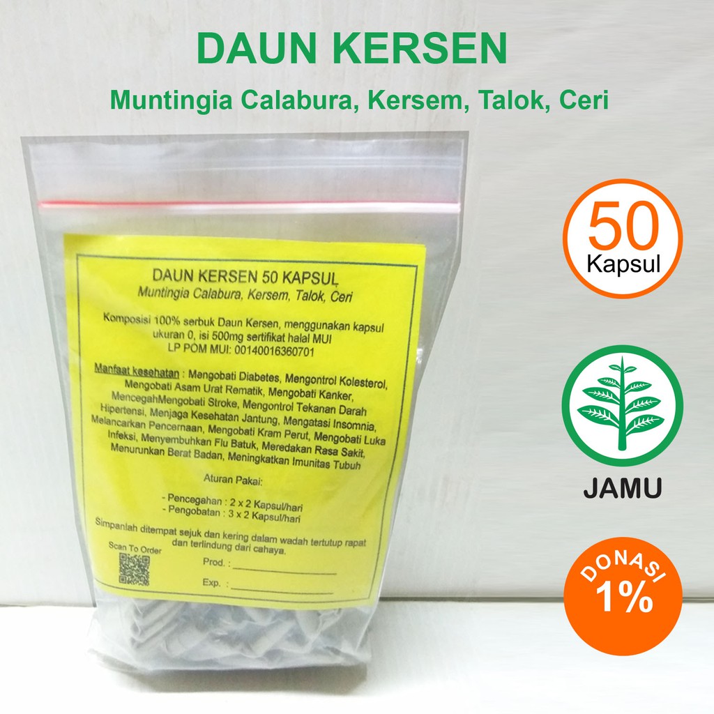 

DAUN KERSEN KAPSUL Diabetes Insomnia Stroke Rematik Jantung Kanker Diare Pereda Sakit