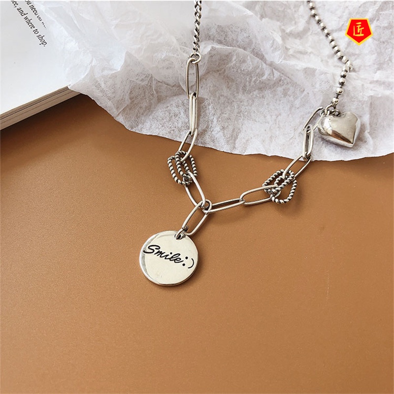 [Ready Stock]S925 Silver round Brand Fashion Heart Necklace Retro