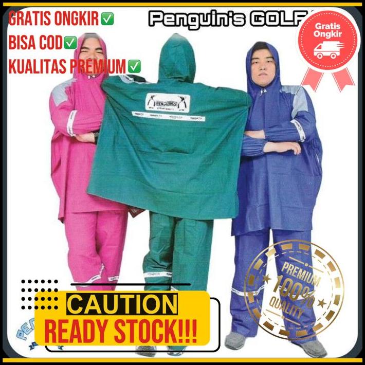 Jas Hujan Pinguin Ponco Lengan + Celana Kombinasi Golf