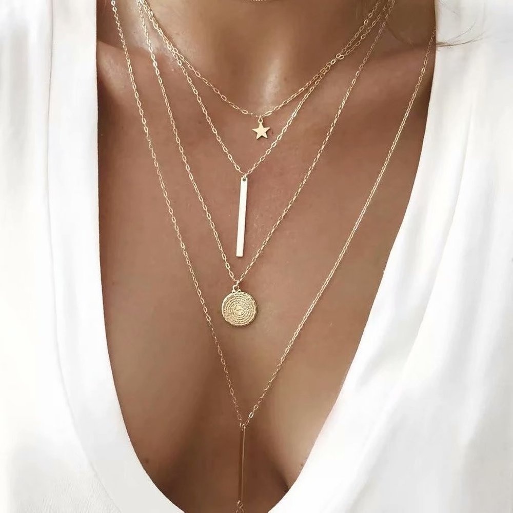 Multi-layer Necklaces Single Product Lock Long Strip Star Necklace Temperament Slender Girl Necklace Sexy Girl Jewelry