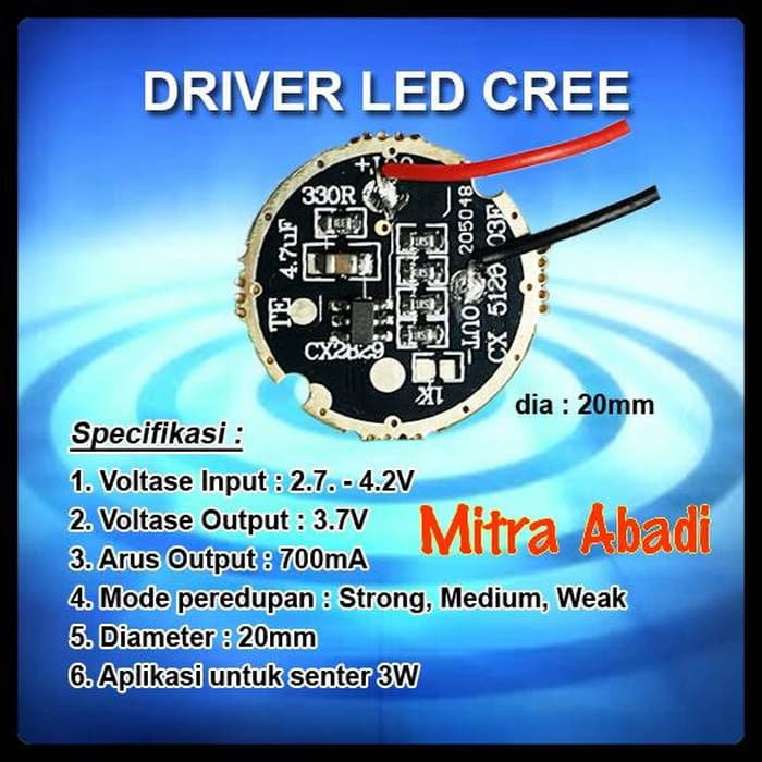 LED DRIVER CREE 3 WATT 700 MA DIAMETER 20 MM TANPA CASINGELKT_476