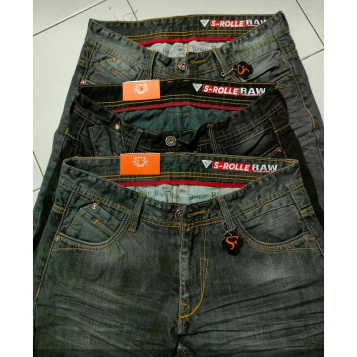 S-Rolle Raw Celana Panjang Jeans Pria Premium Warna Stone Blitz Abu Lighting Size 28 Sampai 33