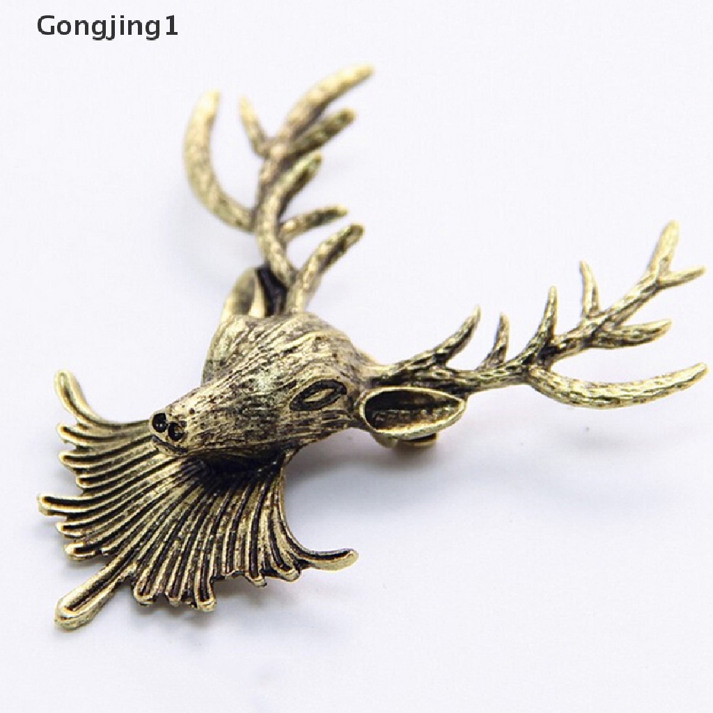 Gongjing1 1PC Bros Pin Klip Kerah Unisex Dewasa Desain Kepala Rusa Lucu