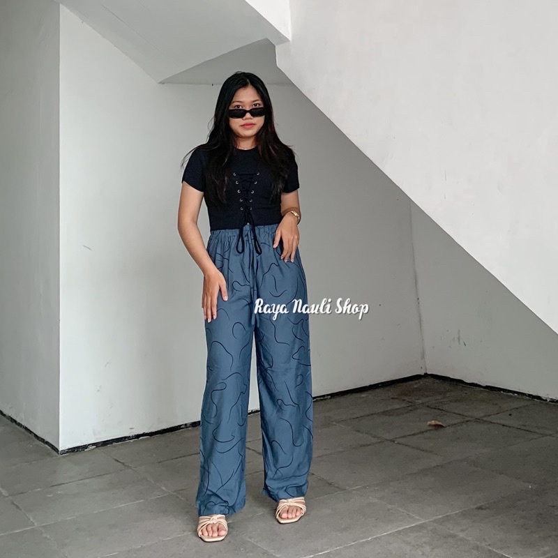 Kulot Motif Bali Rayon Premium-KulotGaris BiruDenim
