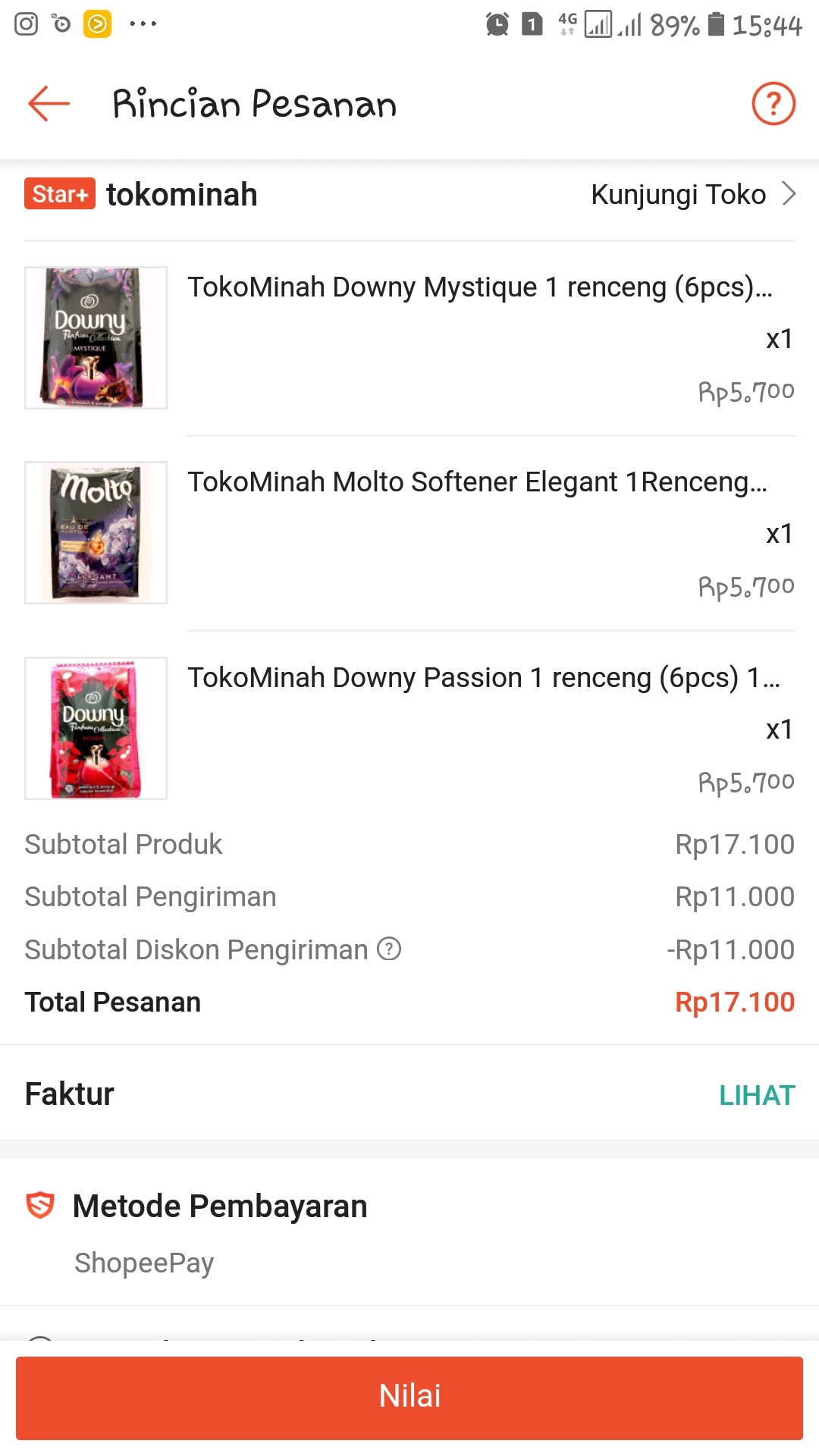 Tokominah Downy Passion 1 Renceng (6pcs) 150gr