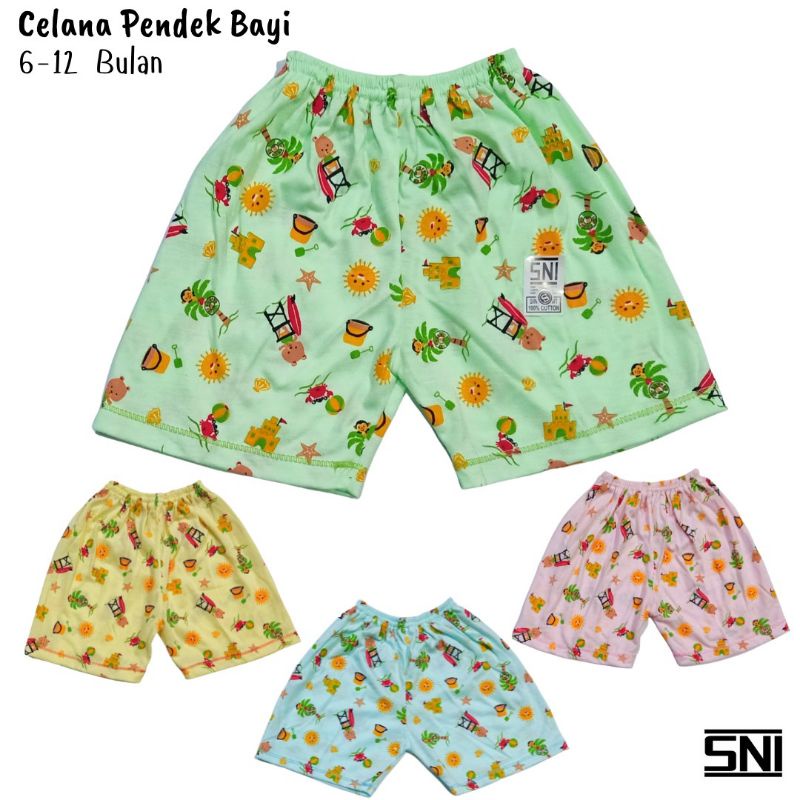 Celana Pendek Bayi SNI Motif Warna Belva Size 6-12 Bulan Bawahan Bayi Celana Harian Bayi 100% Cotton Halus