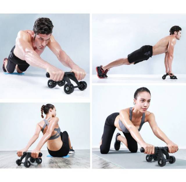 Ab Wheel Ab Roller 4 Wheel Alat Sit up Alat Bantu Gym ABS Otot Perut Lengan Fitness Roda Yoga