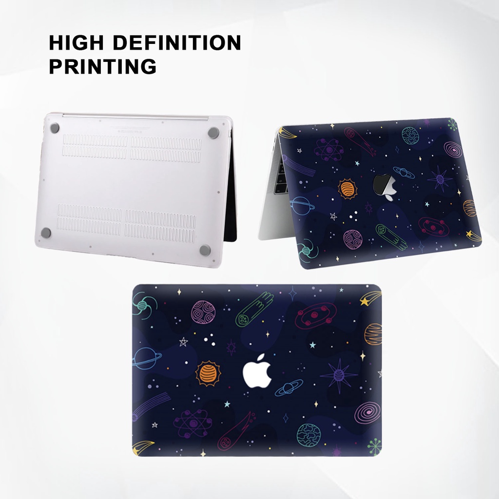 Case Casing Aksesoris Protective Pelindung Laptop Hardcase Macbook Air Pro 13 inch M1 M2 2017 2018 2019 2020 2021 A1932 A2179 A2337 A1706 A1708 A1989 A2159 A2251 A2289 A2338 Gambar Space Planet Angkasa Warna Biru Blue Navy Murah Premium Logo Lubang Tampak