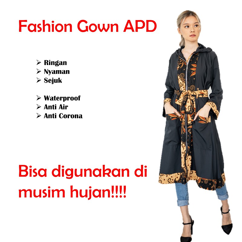 APD Gown Baju Cewe Korea Fashion Indonesia Taslan Premium Ringan Anti Hujan Anti Virus Corona Medis