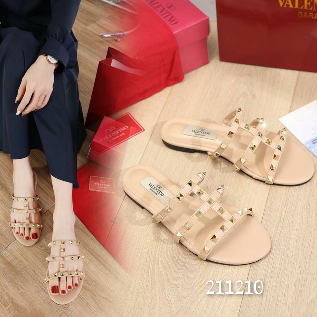 SANDAL WANITA VALENT FLAT SLOP KULIT SET    Kode : 211210 Bawaan SET